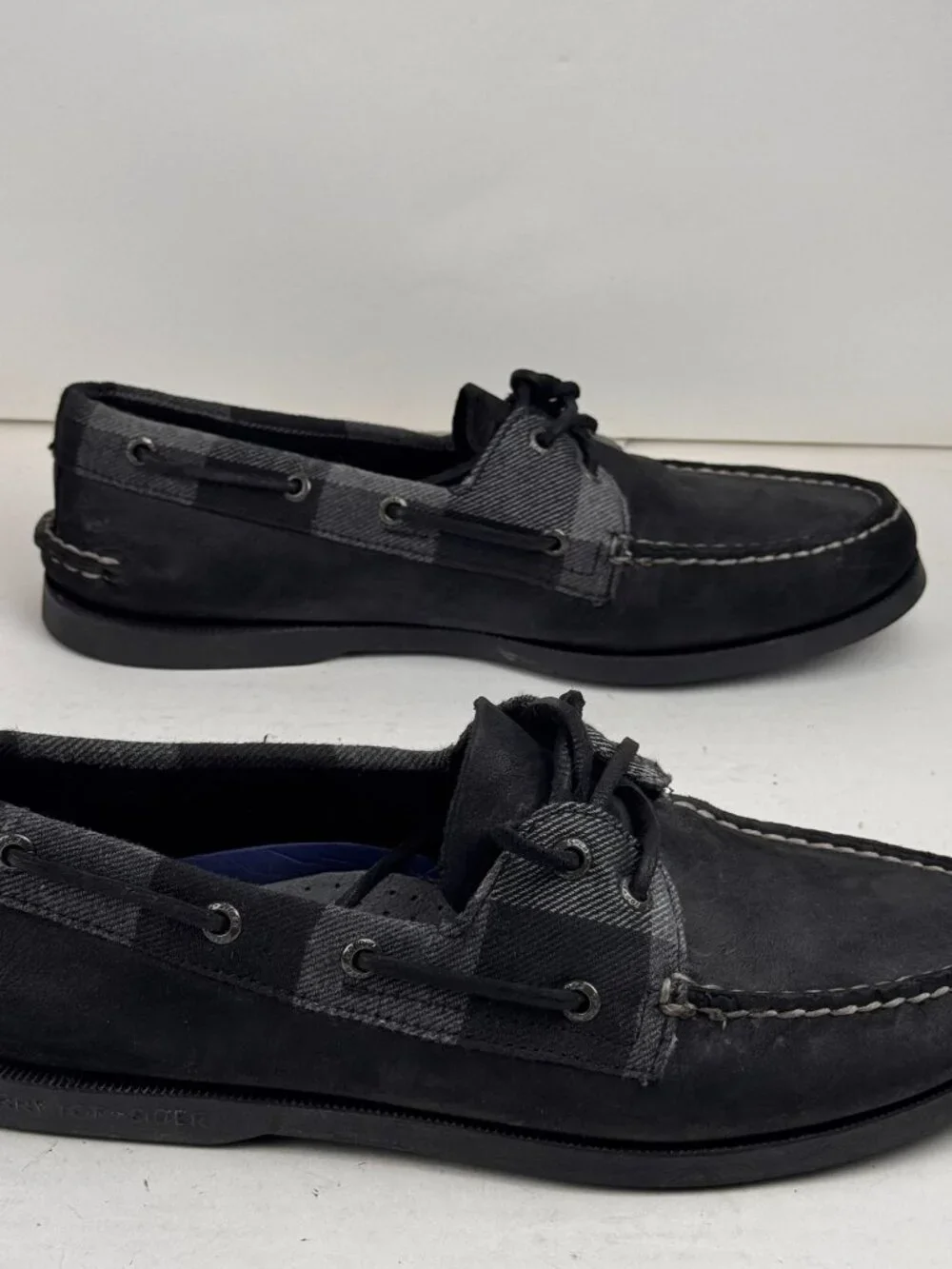Men's Sperry Top-Sider Black Buffalo Plaid Suede Boat Shoes Size 9.5D
